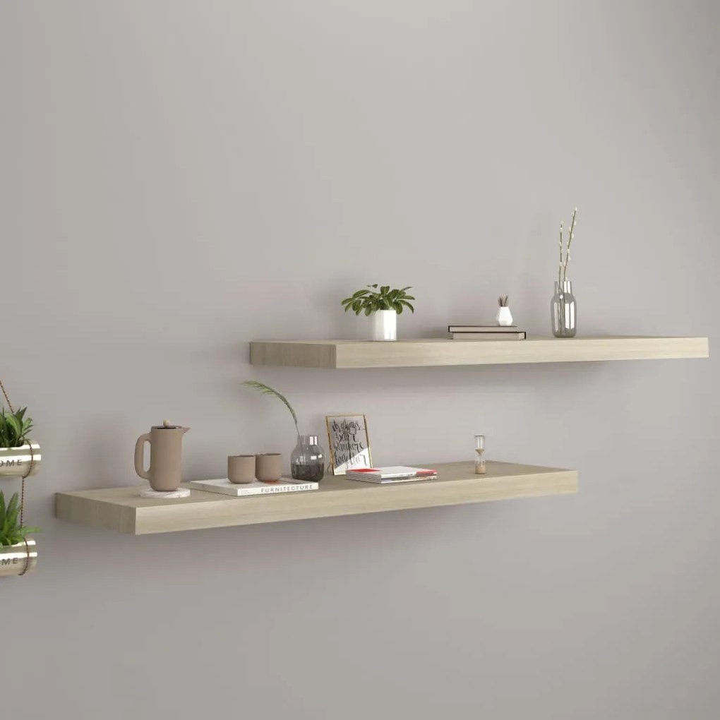 Scaffali A Parete 2 Pz Rovere 90x23,5x3,8 Cm İn Mdf /