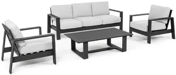Salotto alluminio Set Bally – 4 pezzi, cuscini sfoderabili, struttura resistente, grigio