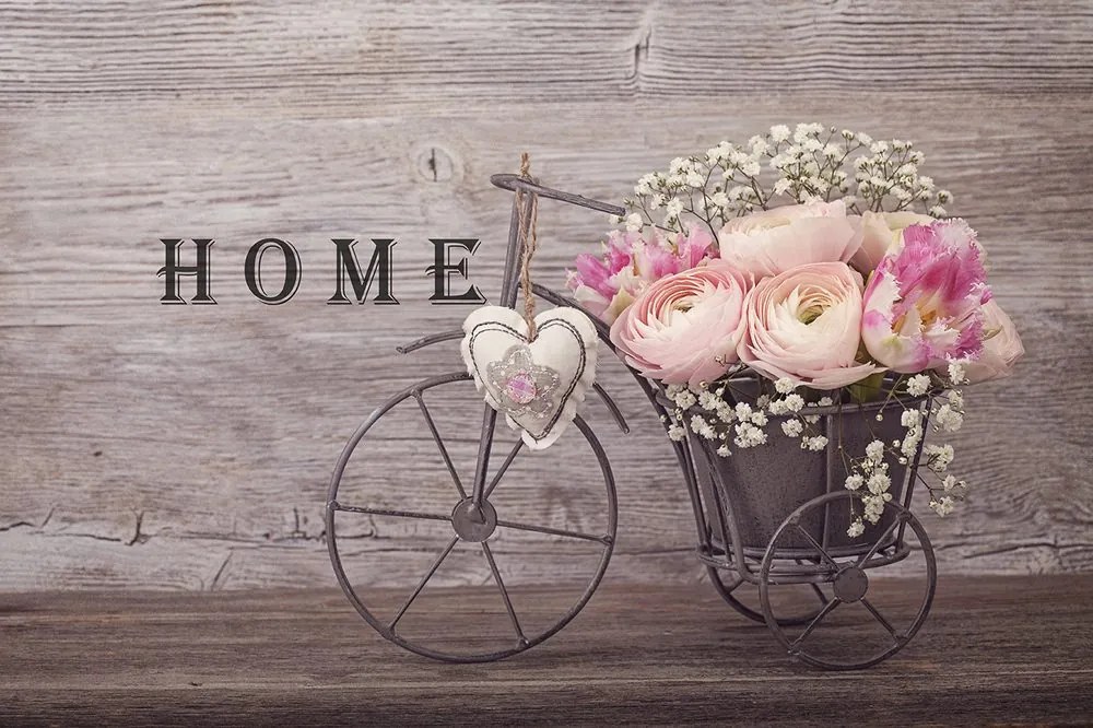 Carta da parati – Fiori in vaso vintage con scritta