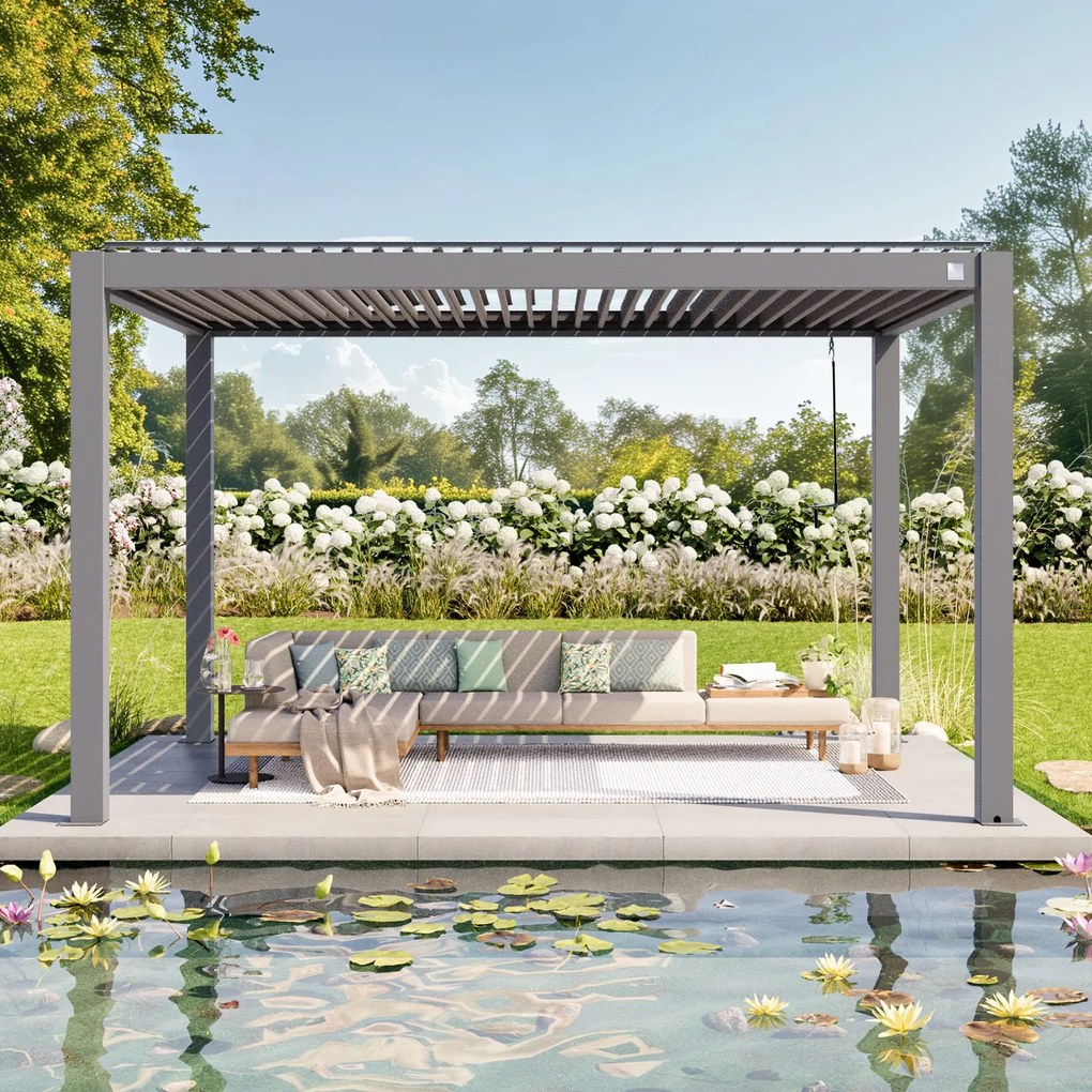 PRIMEYARD Pergola 3x4m, tetto lamellare, grigio perla - (400116)