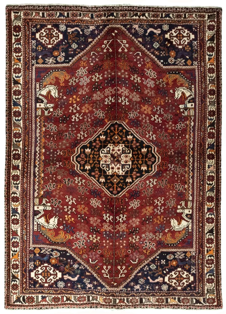 Shiraz Tappeto 180 x 250 Rosso (Iran) Annodato A Mano
