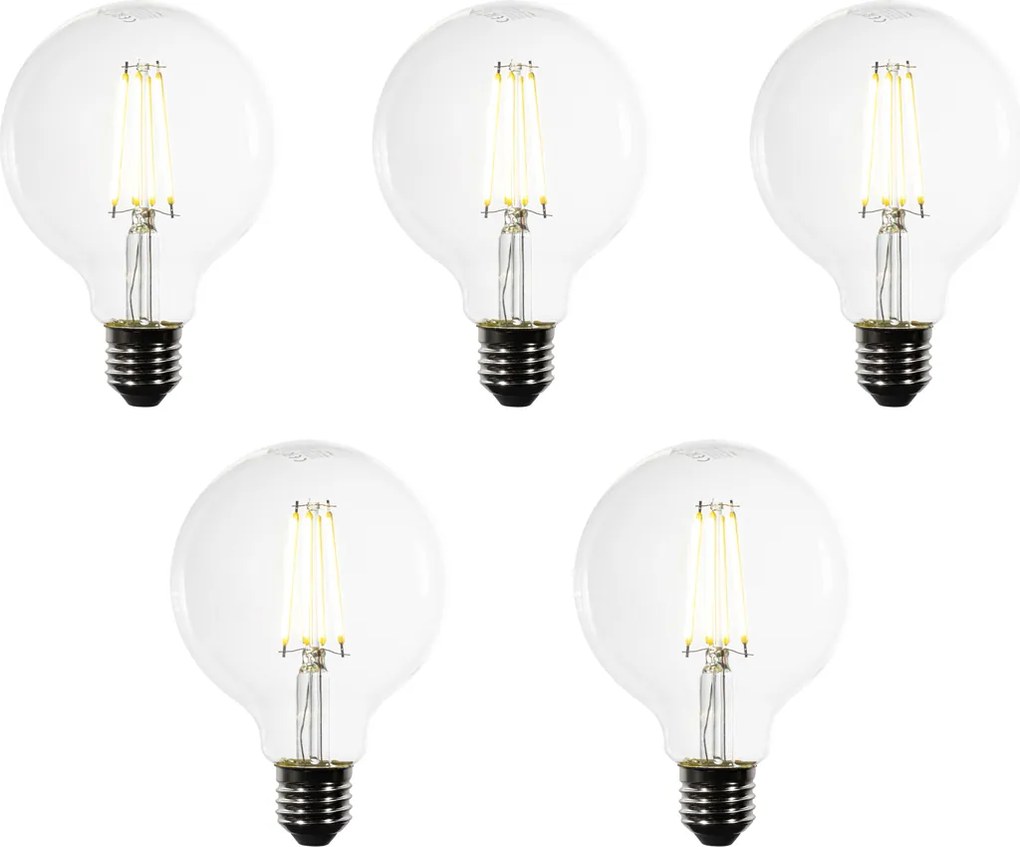Set di 5 lampadine LED E27 G95 trasparenti 3,8W 806 lm 3000K