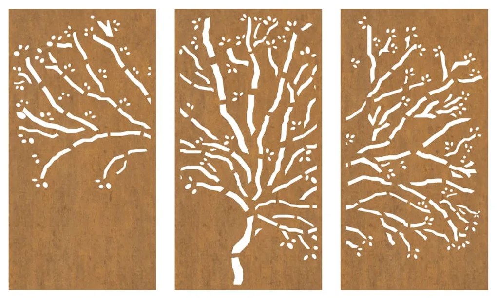 Decorazioni Muro Giardino 3pz 105x55 cm Albero Acciaio Corten