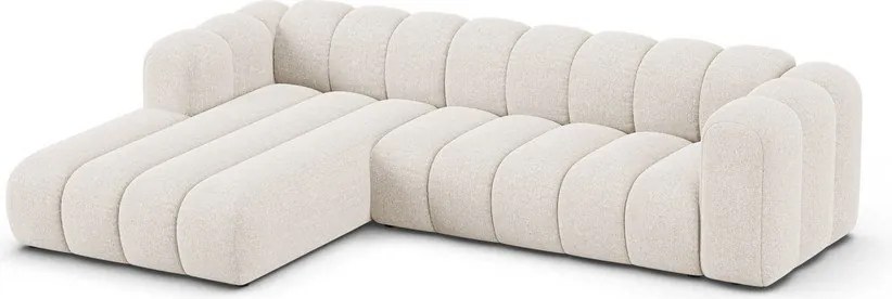 Divano angolare color crema (con penisola a sinistra/con chaise lounge) con rivestimento in ciniglia Lupine – Micadoni