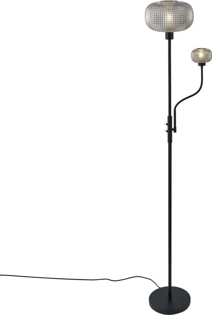 Smart vloerlamp zwart met smoke glas 2-lichts incl. Wifi - Brianna