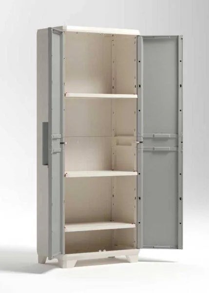 Armadio tuttopiani in resina Linear Wood 68x39x173h, effetto legno, piedini regolabili