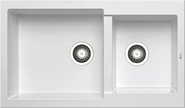 Lavello integrato 2 vasche in granito bianco DELINIA Alazia L 50 x L 86 cm
