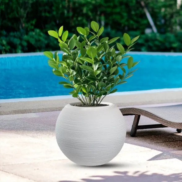 Vaso in resina da esterno interno tondo a sfera d.40x33h Botticelli Bianco