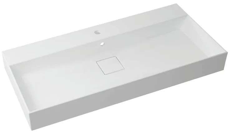 Lavabo da incasso con bordo a vista rettangolare vasca centrale Neo L 105 x H 15 x P 49 cm in resina bianco lucido