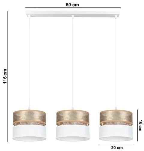 Lampadario a sospensione con filo LIMA 3xE27/60W/230V oro/bianco