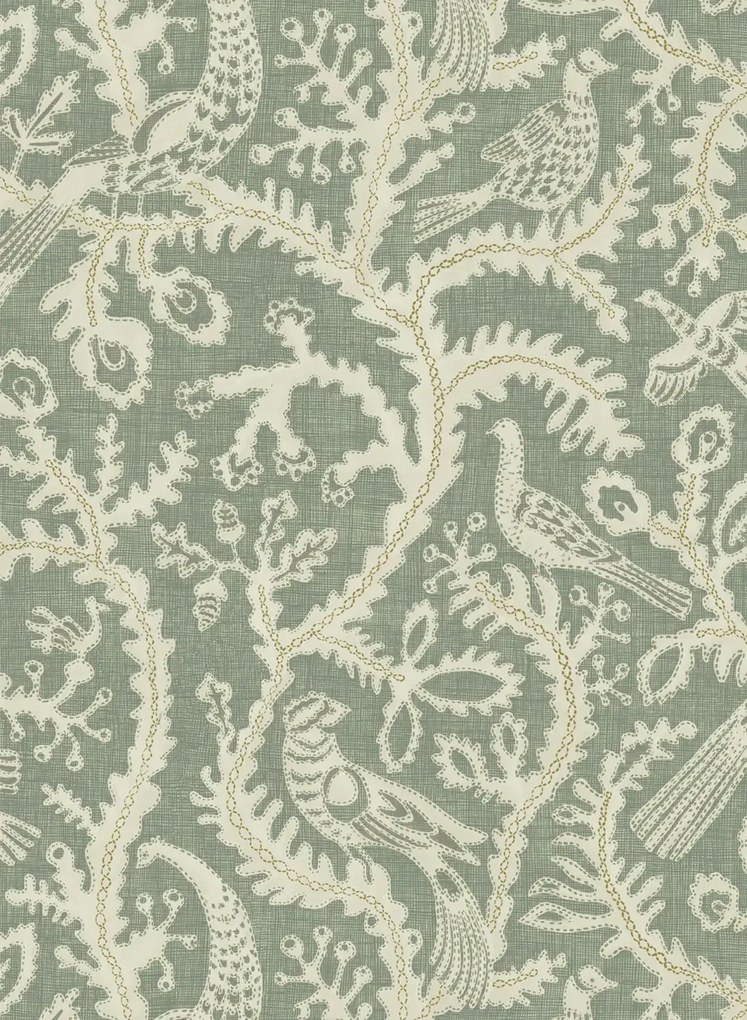 Josephine Munsey Carta da parati Stitched Birds - Aqua