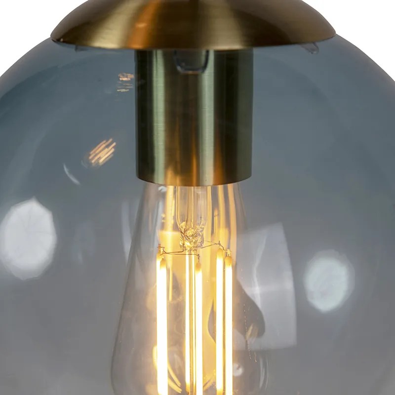 Lampada a sospensione intelligente in ottone con 3 ST64 WiFi con vetro blu - Pallon
