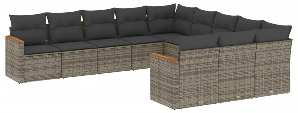 Set Divani da Giardino 11 pz con Cuscini in Polyrattan Grigio