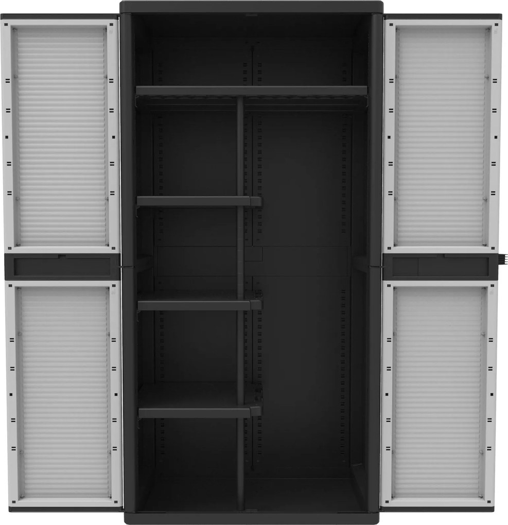 Armadio Portascope Modulare da Esterno 89,7x53,7x180 cm 2 Ante 4 Ripiani in Polipropilene Jumbo Cab Grigio e Nero...
