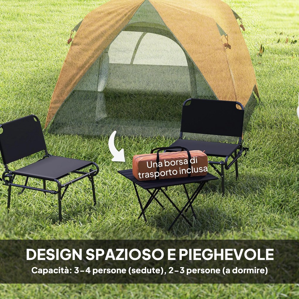 Tenda da Campeggio per 3 Persone Impermeabile 200x200x135H cm Impermeabile con Tasca e Gancio per Lanterna Arancione...