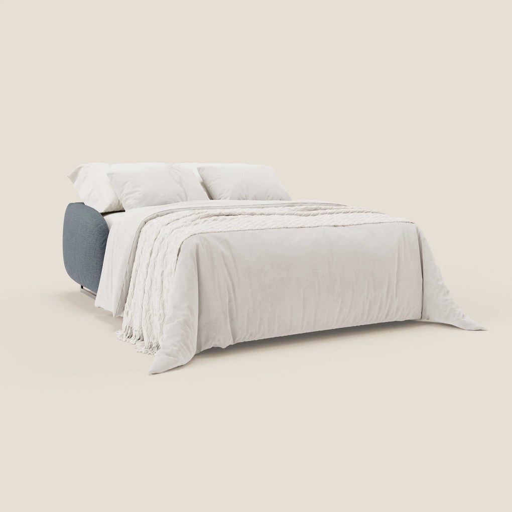 Ninfea divano letto Design Morbido con Piedini alti in Metallo e Materasso H18 cm in tessuto impermeabile T03 blu