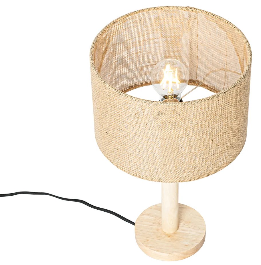 Lampada da tavolo rustica in legno con paralume in lino naturale 25 cm - Mels