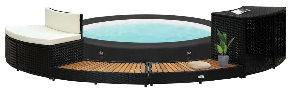 Bordo Spa Nero Polyrattan E Legno Massello Di Acacia /