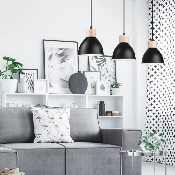 Lampadario a sospensione con filo NICO 3xE27/60W/230V nero