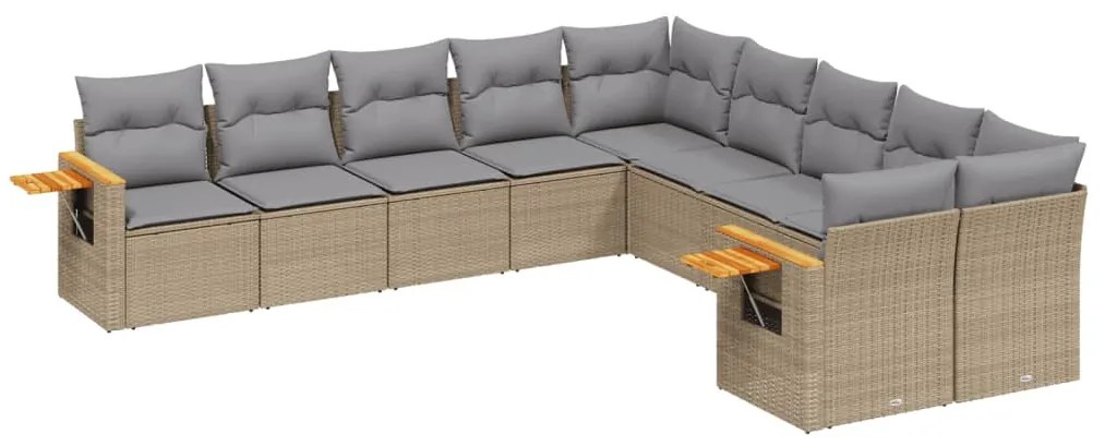 Set divano da giardino 10 pz con cuscini beige in polyrattan