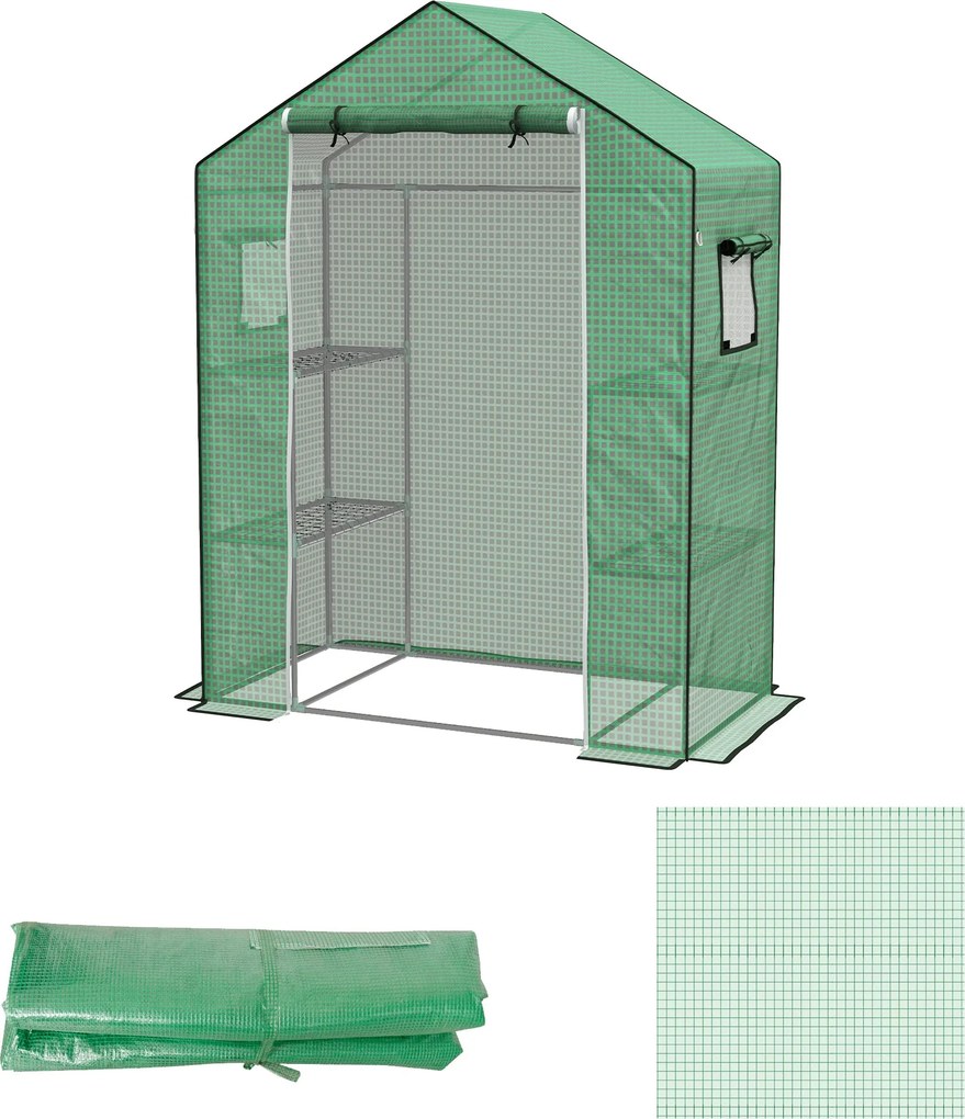 Copertura per Serra da Giardino con Porta a Cerniera e Finestre 140x73x190 cm in PE Verde...