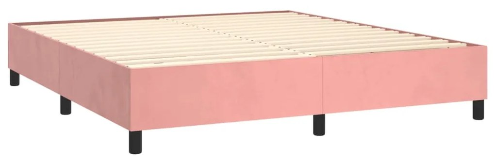 Letto a molle con materasso e led rosa 160x200 cm in velluto