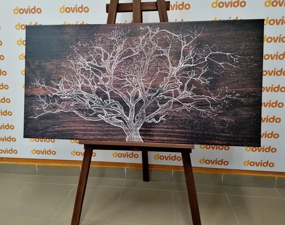 Quadro su tela – Albero su sfondo di legno