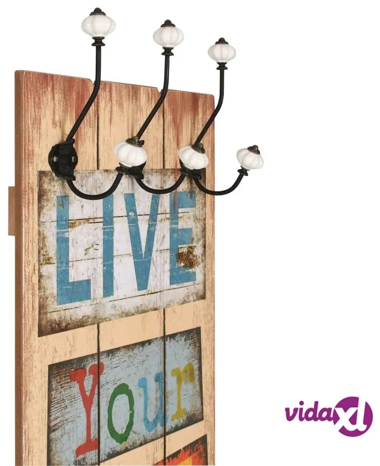 vidaXL Appendiabiti da Parete con 6 Ganci LIVE LIFE 120x40 cm