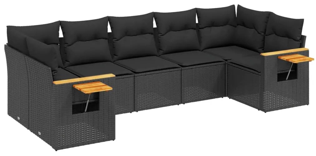 Set divani da giardino con cuscini 7pz nero polyrattan