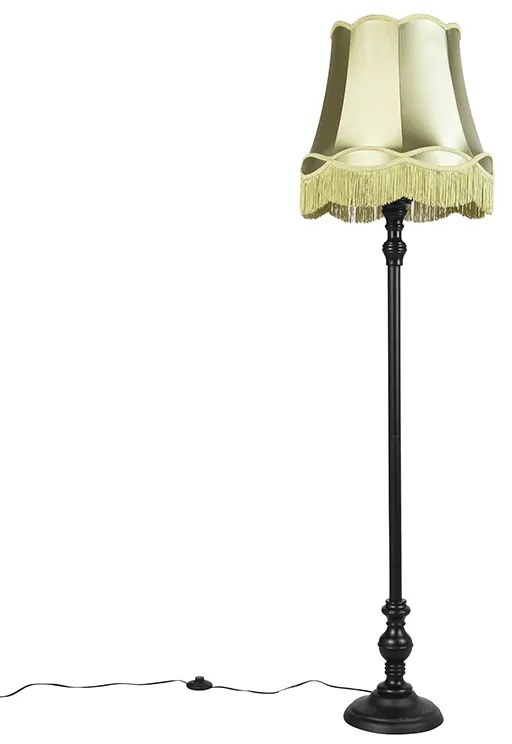 Lampada da terra nera con paralume Granny verde - Classico