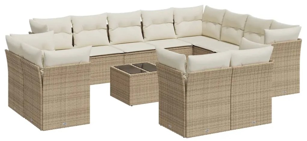 Set divano da giardino 13 pz con cuscini beige in polyrattan