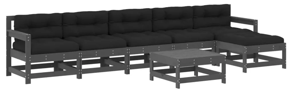 Set divani da giardino 7pz con cuscini in legno massello grigio