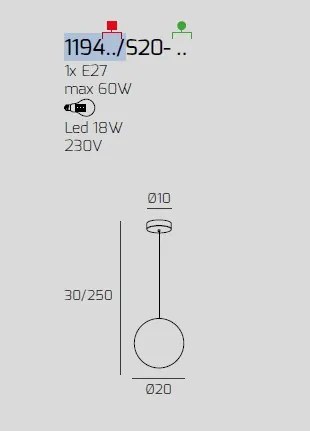 Sospensione ottone sat. 1 luce vetro piccolo fume' 1194os-s20-fu