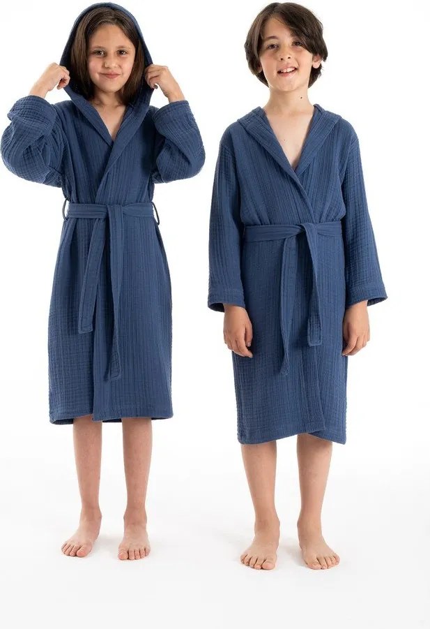 Accappatoio per bambini blu scuro in mussola 5-6 anni Muslin – Foutastic