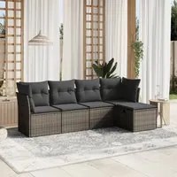 Set Divano da Giardino 5 pz con Cuscini Grigio in Polyrattan 3263136