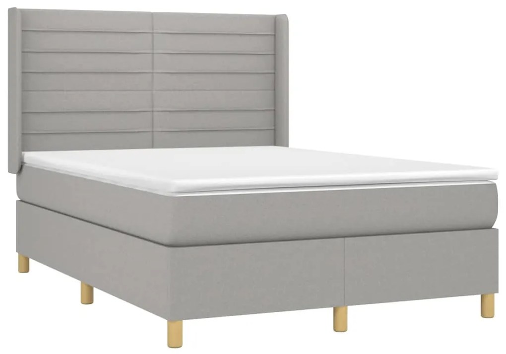 Letto a molle materasso e led grigio chiaro 140x200 cm tessuto