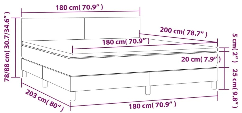 Letto a Molle con Materasso e LED Grigio Scuro 180x200 cm