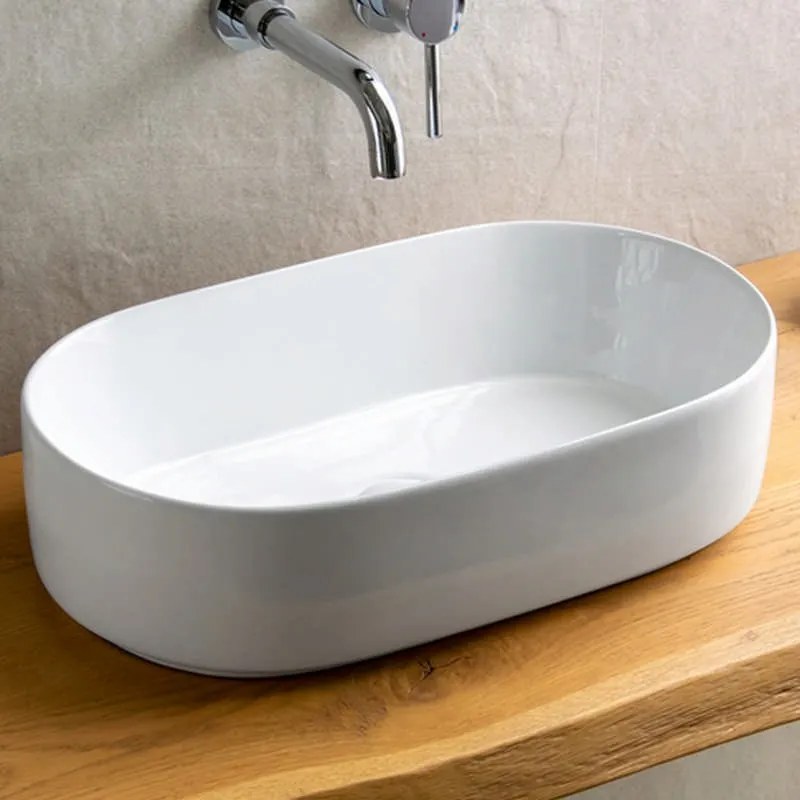 Kamalu - lavabo bagno da appoggio ovale 53cm ceramica bianca | kly-5300