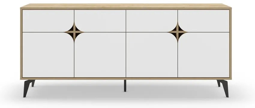 Cassettiera bassa in rovere decorata in bianco e naturale 185x79 cm Nola - Marckeric