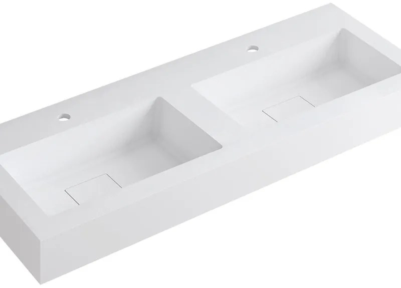 Lavabo a incasso rettangolare doppia vasca L 120.5 x H 15 x P 46 cm in resina bianco opaco