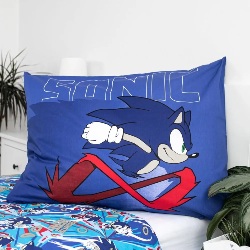Set copripiumino e federa da bambini blu in cotone per letto singolo 140x200 cm Sonic "Let´s go" – Jerry Fabrics