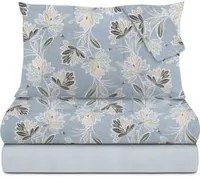 Completo letto matrimoniale petali azzurro in flanella