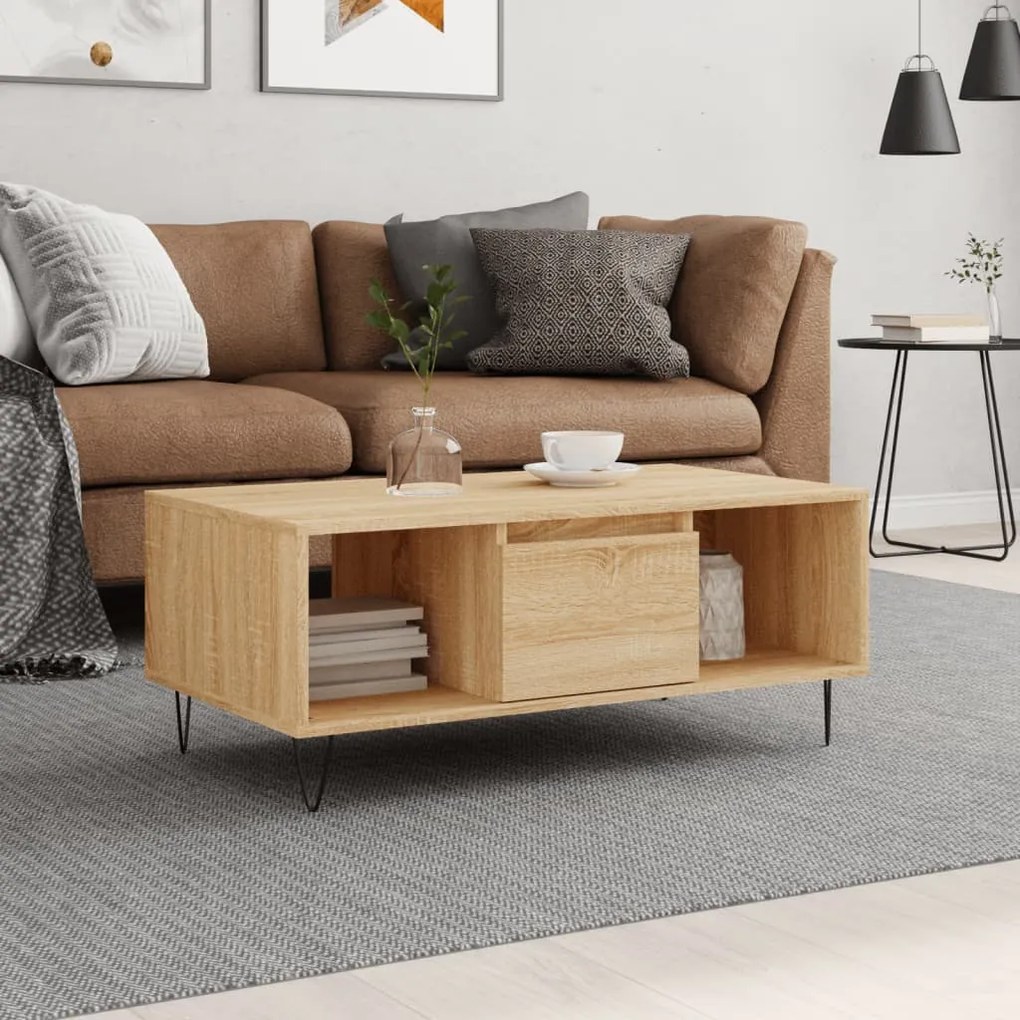 Tavolino Salotto Rovere Sonoma 90x50x36,5 Cm Legno Multistrato /