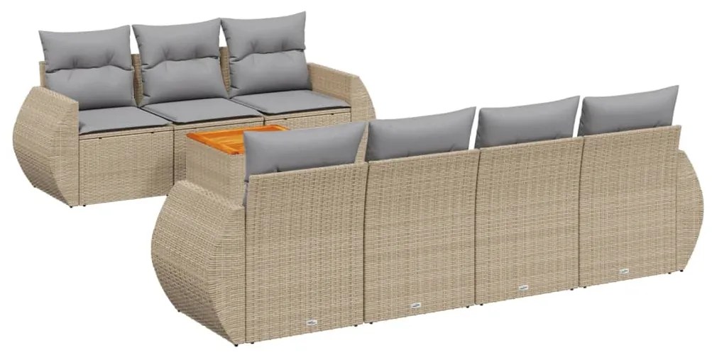 Set divano da giardino 8 pz con cuscini beige in polyrattan