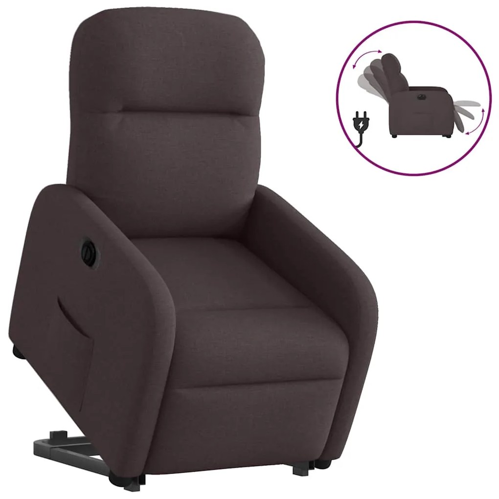 Poltrona Alzapersona Reclinante Elettrica Marrone Scuro Tessuto /