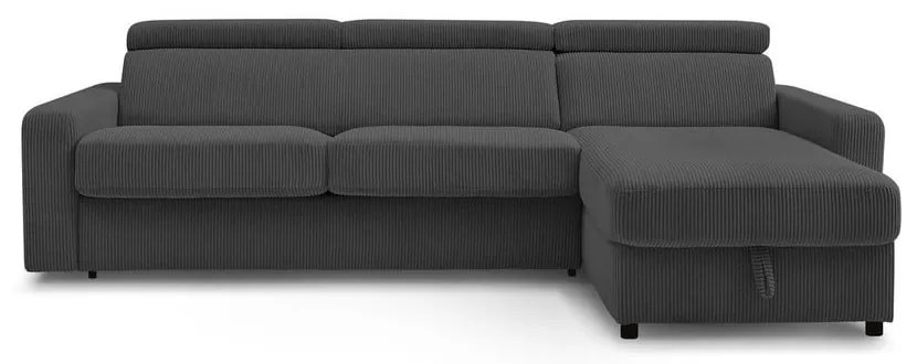 Divano angolare in grigio scuro allungabile (con composizione variabile) con rivestimento in velluto a coste Monaco – Bobochic Paris