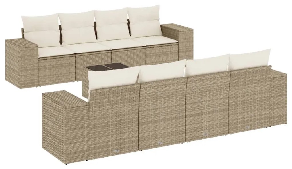 Set divano da giardino 9 pz con cuscini beige in polyrattan