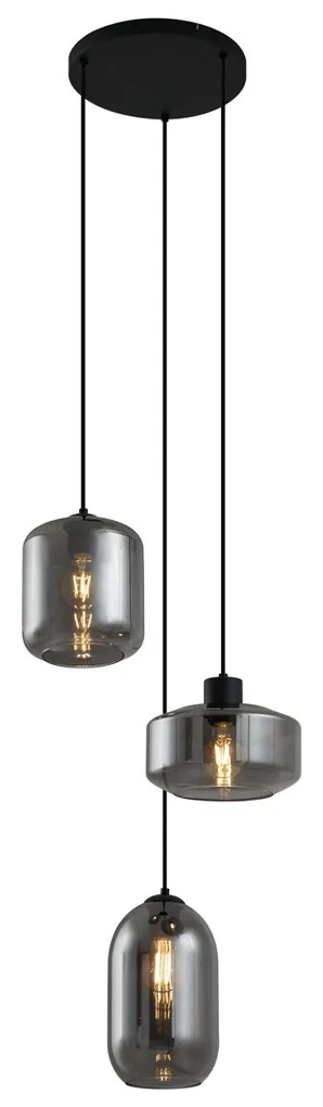 Lampada a sospensione moderna nera con vetro fumé a 3 luci - Sheena