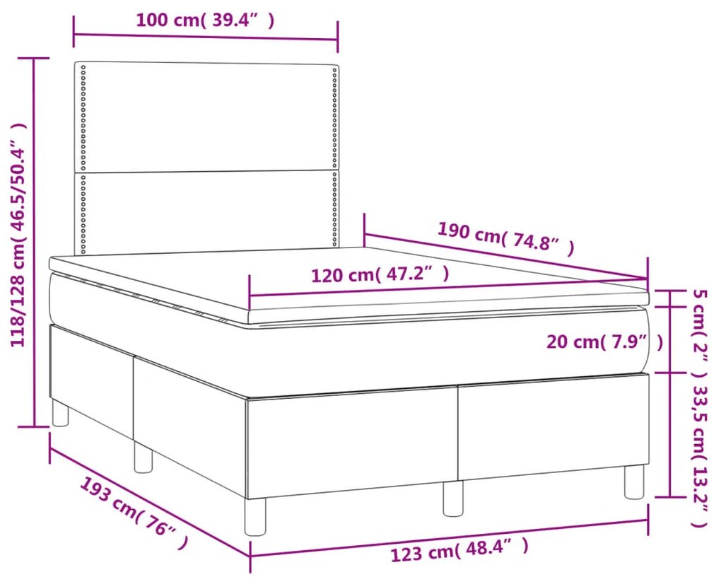 Letto a Molle con Materasso e LED Nero 120x190 cm in Tessuto