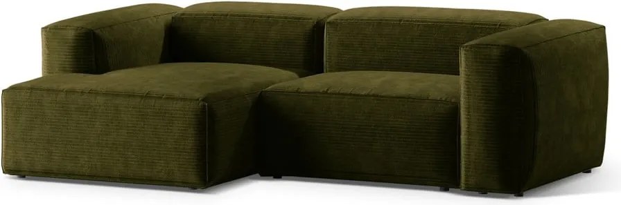 Divano angolare verde (con penisola a sinistra/con chaise lounge) con rivestimento in velluto a coste Bergamo – Cosmopolitan Design